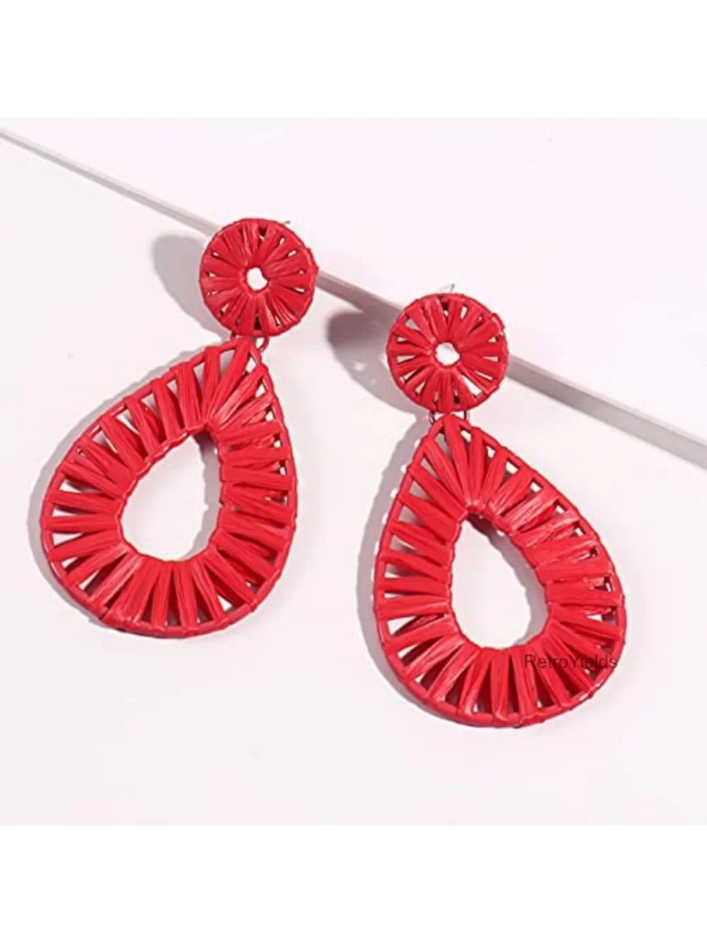 Handmade Raffia Dangle Teardrop Earrings Boho Statement Chunky Drop